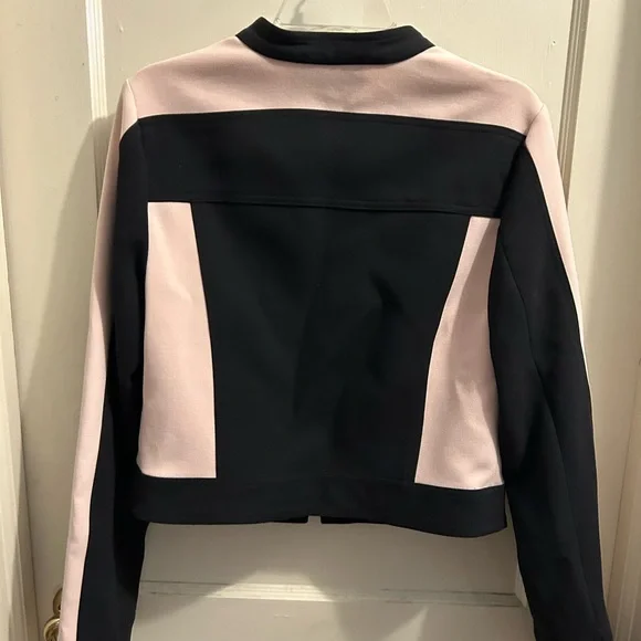 NWY BCBG MAXAZRIA Hugo cropped moto jacket color blocked pink black medium - Picture 4 of 6
